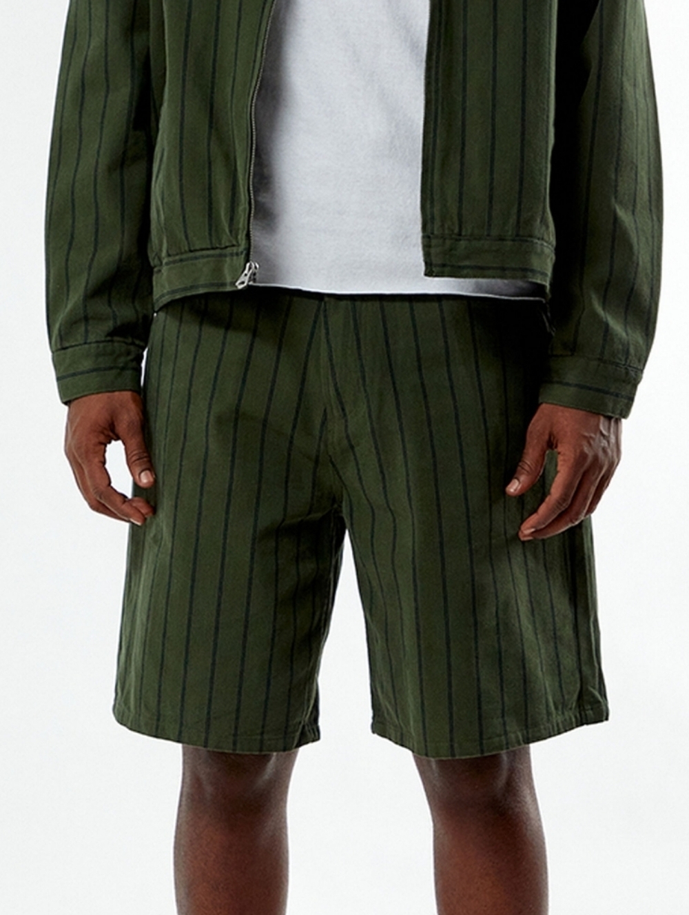 Obey Striped Baggy Denim Shorts Men's 36 Duffle Bag Multi Green Longline Shorts